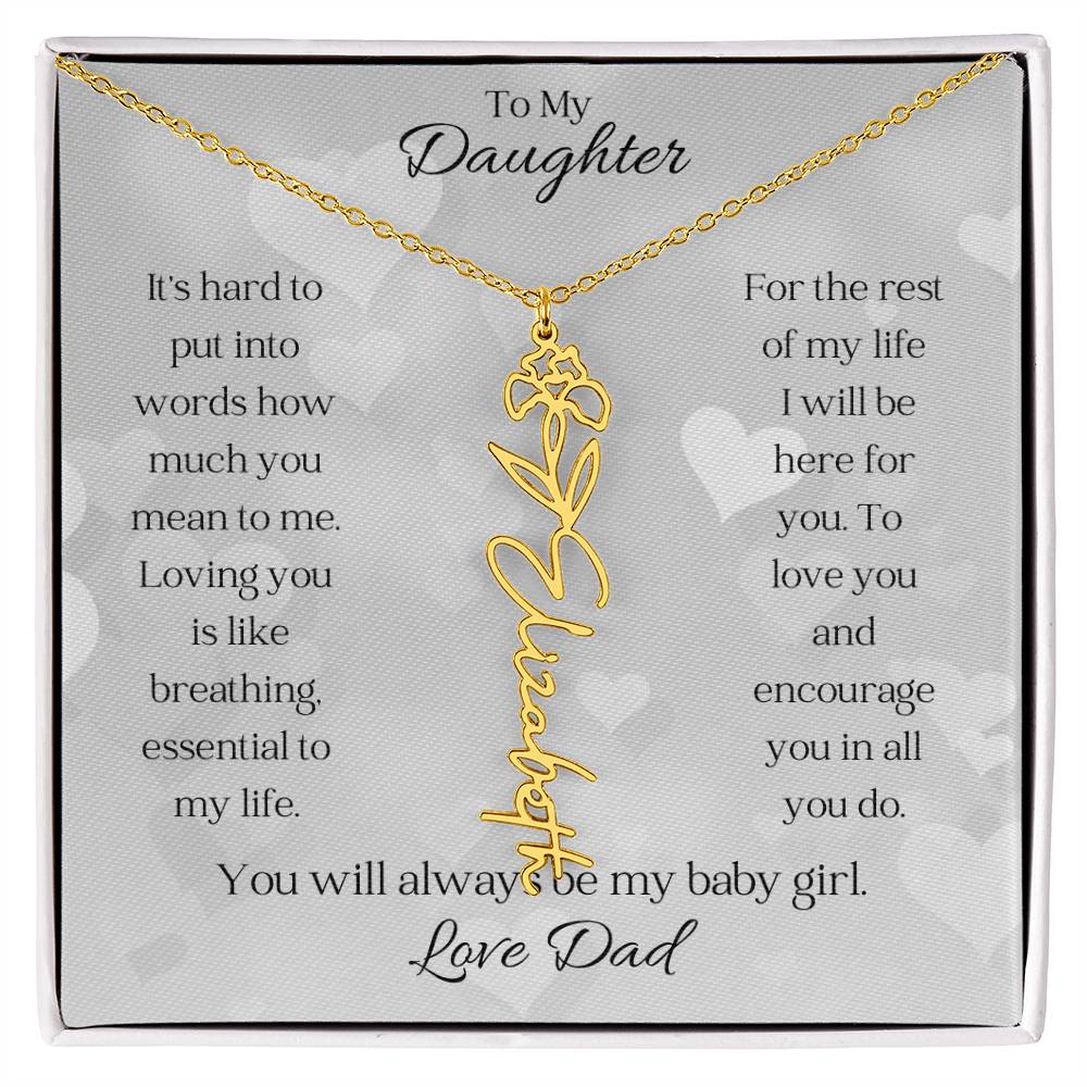 Birth Flower Name Necklace to Daughter from Dad