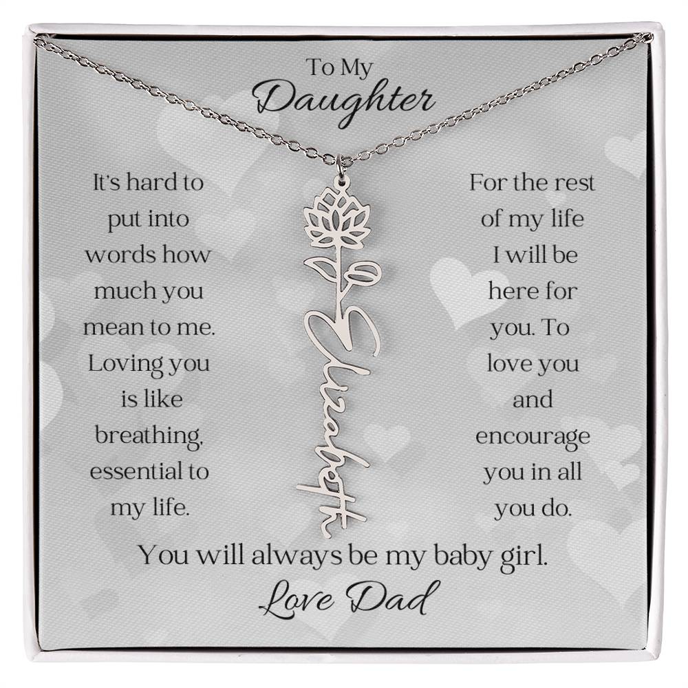 Birth Flower Name Necklace to Daughter from Dad