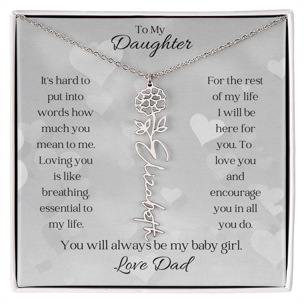 Birth Flower Name Necklace to Daughter from Dad