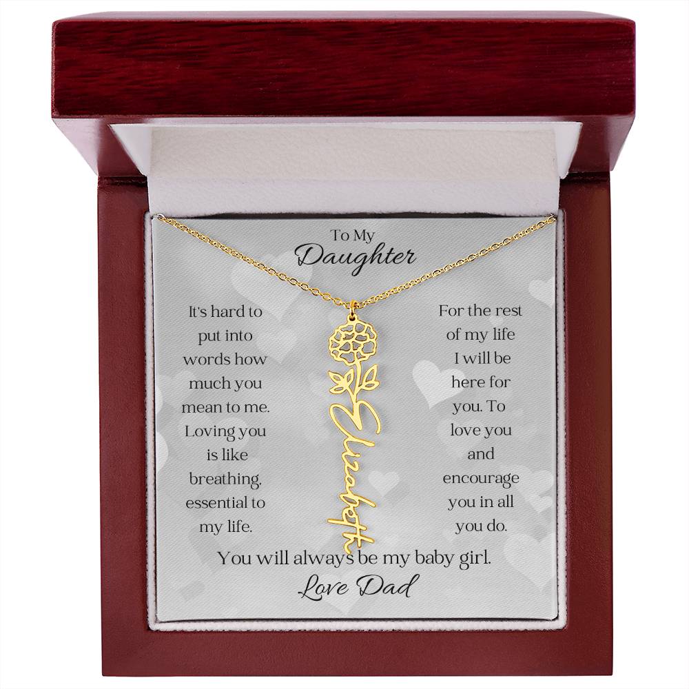 Birth Flower Name Necklace to Daughter from Dad